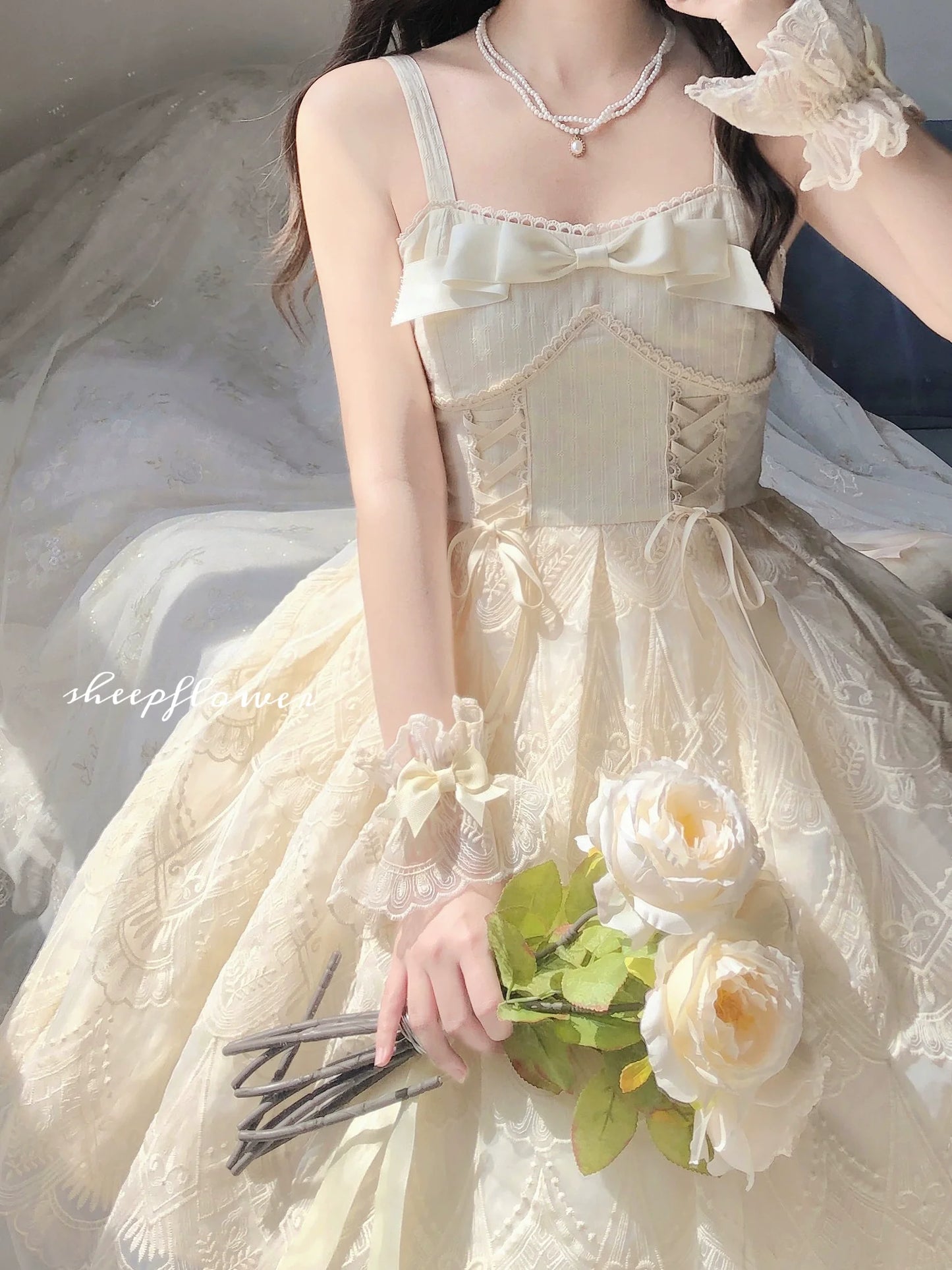 Uncle's Workshop - White Wave Tide - Sweet Lolita JSK Dress Solid Color Dress
