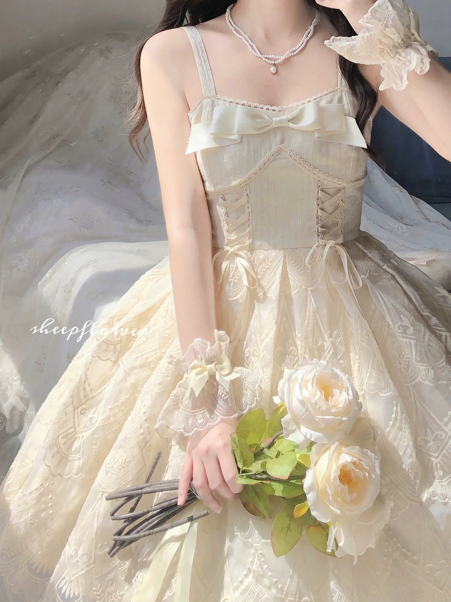 Uncle's Workshop - White Wave Tide - Sweet Lolita JSK Dress Solid Color Dress