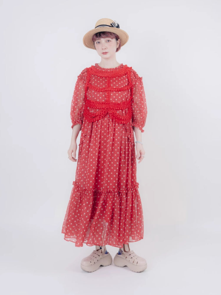 Vintage style dot chiffon dress【s0000006890】