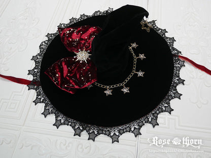 Rose Thorn - Polar Night Sky - Halloween Gorgeous Gilding Lolita Witch Hat