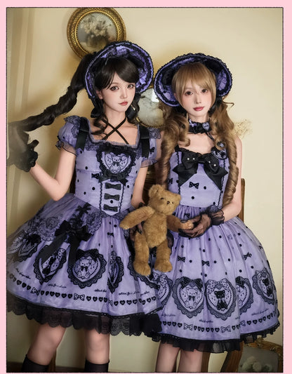Alice Girl - Brown Sugar Bear - Printed Sweet Lolita Dress, Multiple Styles