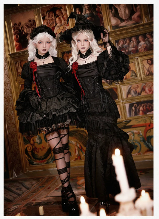 With PUJI - Letter and Poetry ﾂｷ Twilight - Black Gothic Lolita Skirt Set, Witch-Inspired