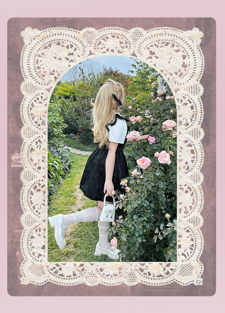 Yingtang - Plus Size Lolita Dress Set Short Sleeve Shirt