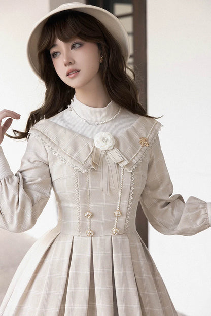ZeeYe - Maple Dan Bai Lu - Classic Lolita Plaid Dress Long Sleeved OP