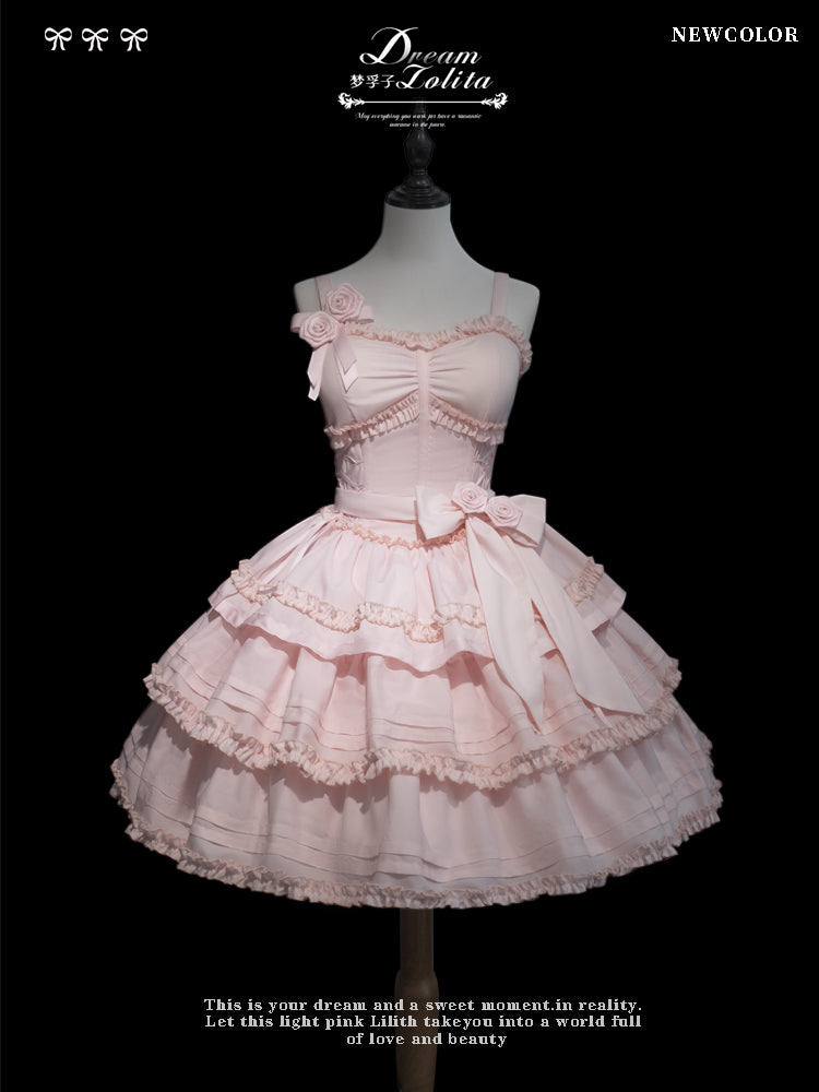 Mengfuzi - Lilith - Pink Sweet Lolita JSK Tiered Ruffle Dress with Bolero