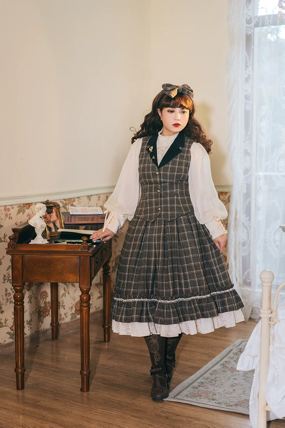 Miss Point - Rose - Elegant Lolita Pliad Print Vest Customized