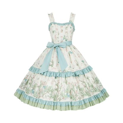 With PUJI - Oriole Time - Country Lolita JSK and OP Dress, Floral and Bird Print