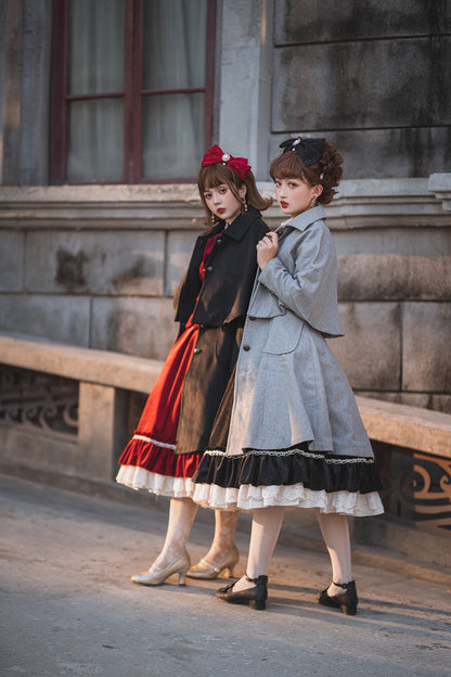 Miss Point - Rose Silhouette - Vintage Woolen Cape Hooded Long Coat