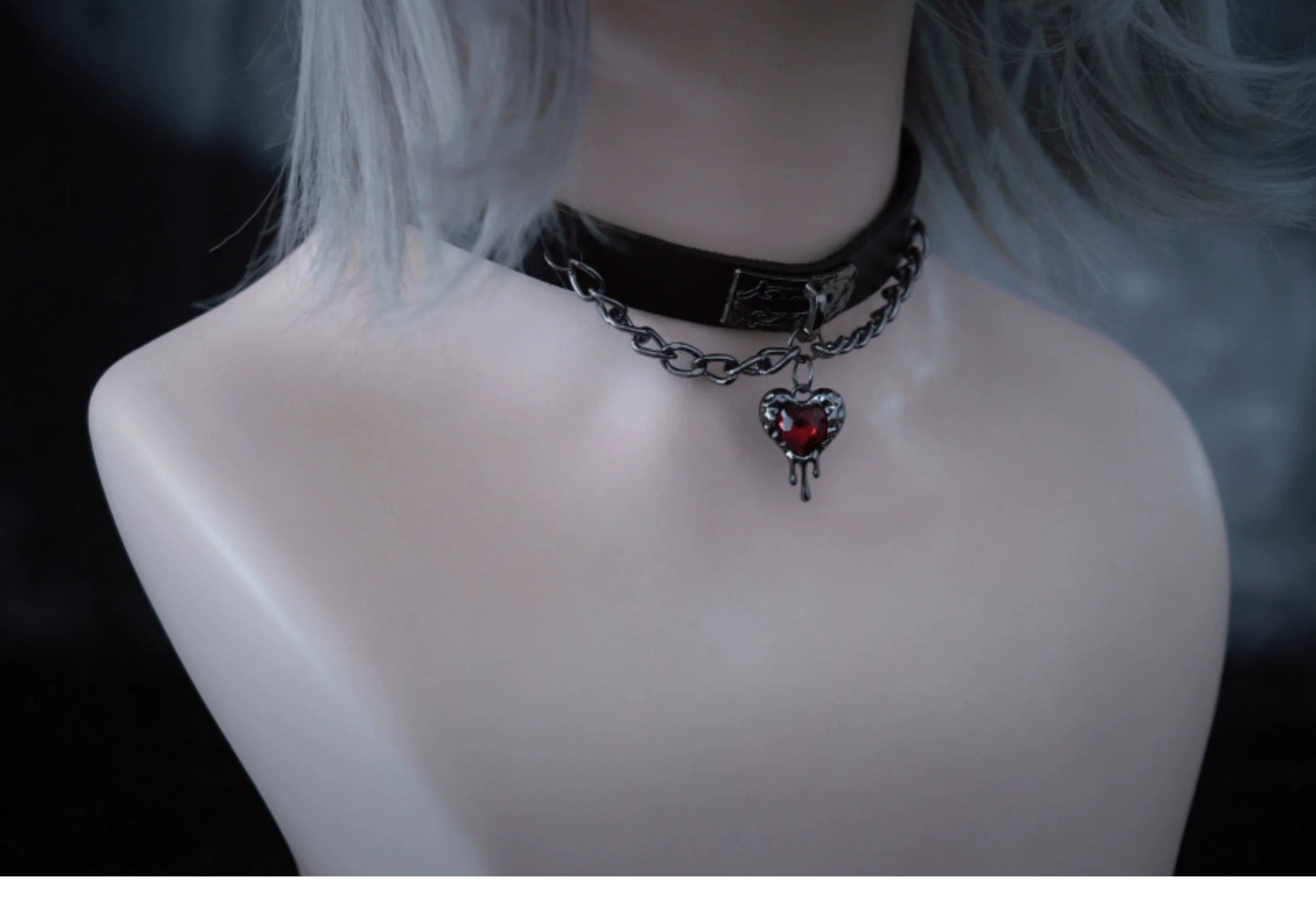 Strange Sugar - Gothic Lolita Choker Faux Leather Heart Pendant Necklace