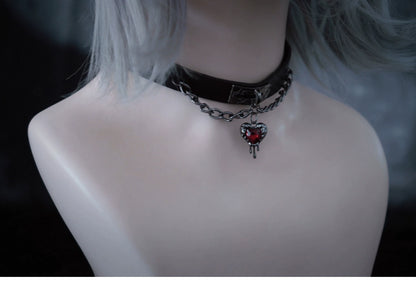 Strange Sugar - Gothic Lolita Choker Faux Leather Heart Pendant Necklace