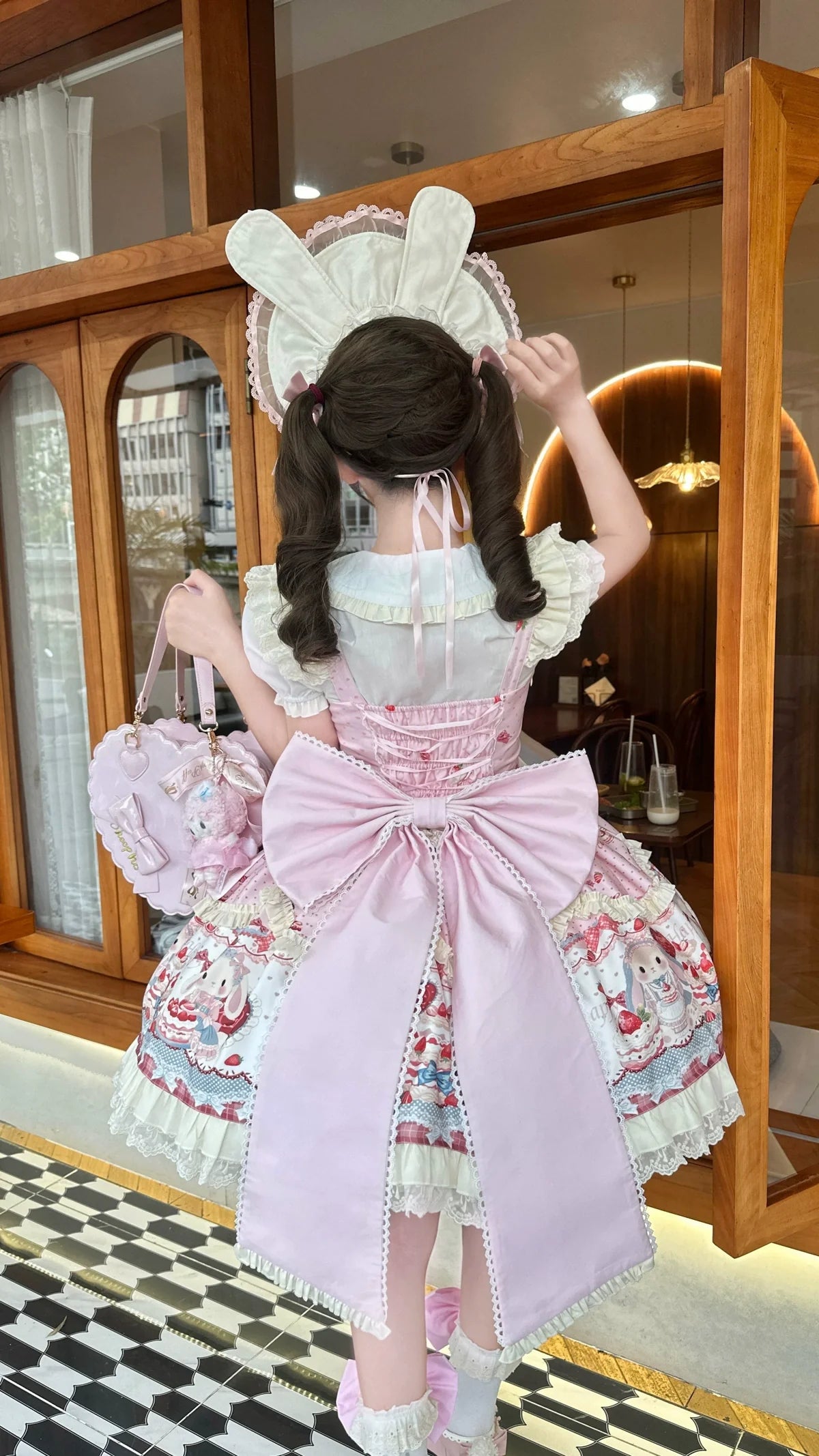 Sweet Dreamland - Bunny Party - Printed Sweet Lolita JSK, Bow Trailing