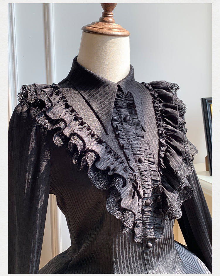 With PUJI - Charlotte - Elegant Lolita Blouse Summer Shirt with Lantern Sleeves