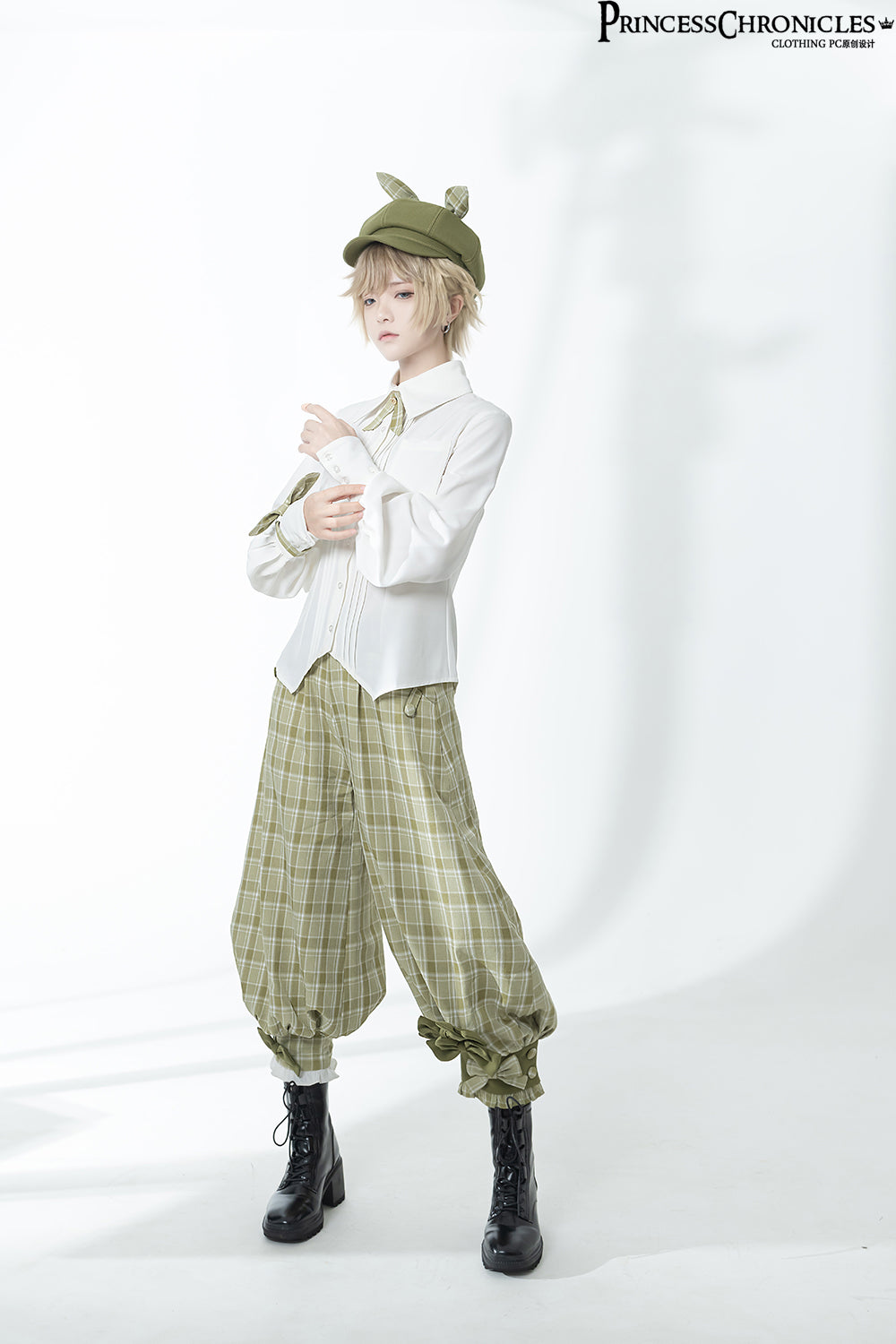 Princess Chronicles - Secret Morning Paper - Ouji Lolita Shirt, Matcha Green Capri Pants