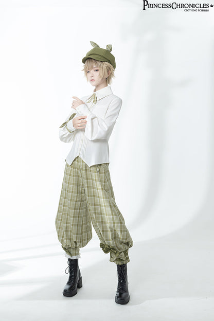 Princess Chronicles - Secret Morning Paper - Ouji Lolita Shirt, Matcha Green Capri Pants