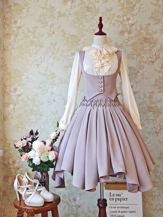 Sentaro - Pleated Irregular Knit Floral Slim Fit Vest and Half Skirt Set