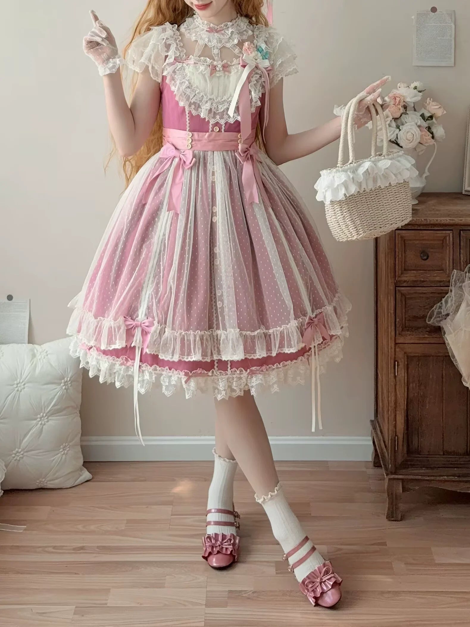 Uncle's Workshop - Fluttering Cherry Spring Strings - Cotton Sweet Lolita JSK Dress