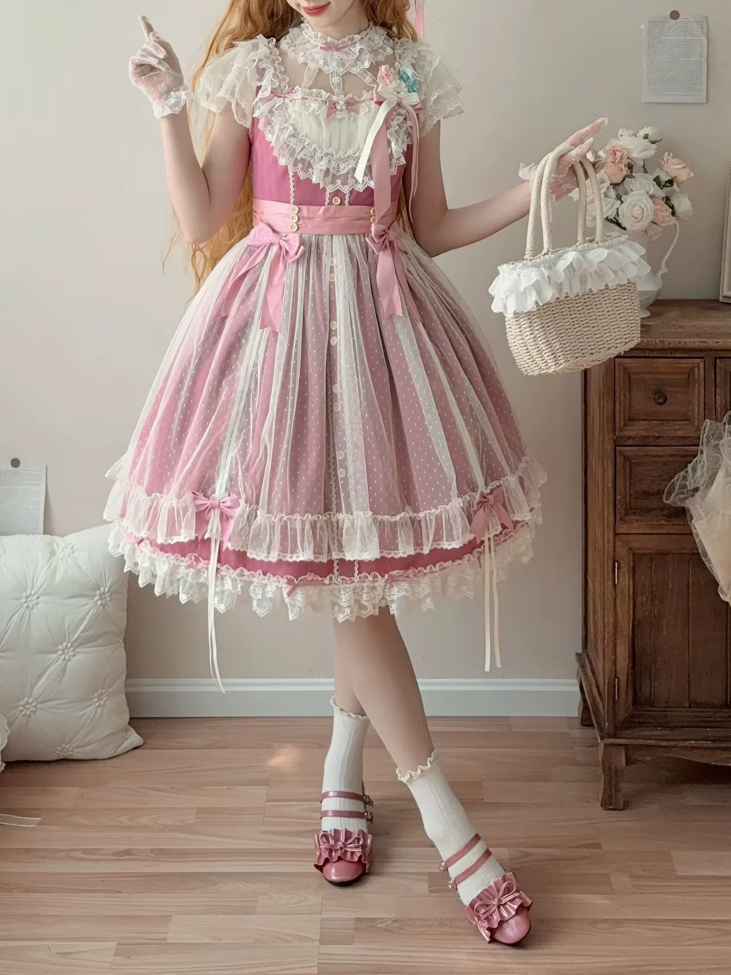 Uncle's Workshop - Fluttering Cherry Spring Strings - Cotton Sweet Lolita JSK Dress