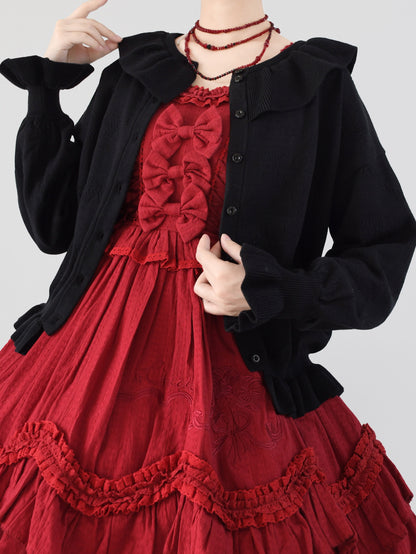 MIST - Vintage Lolita Bow Hollowed-out Sweater Ruffled Cardigan