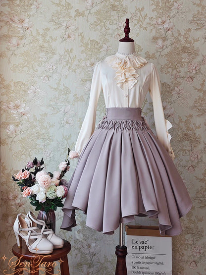 Sentaro - Pleated Irregular Knit Floral Slim Fit Vest and Half Skirt Set