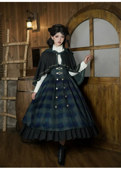 With PUJI - Berlin Souvenir - Plaid Preppy Style Lolita Bust Supporting JSK Outfit