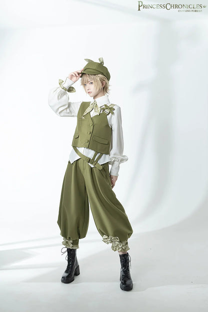 Princess Chronicles - Secret Morning Paper - Ouji Lolita Shirt, Matcha Green Capri Pants