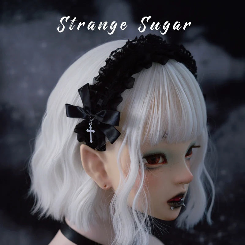 Strange Sugar - Gothic Black Lolita KC Cross Lace Headband Lolita Accessories
