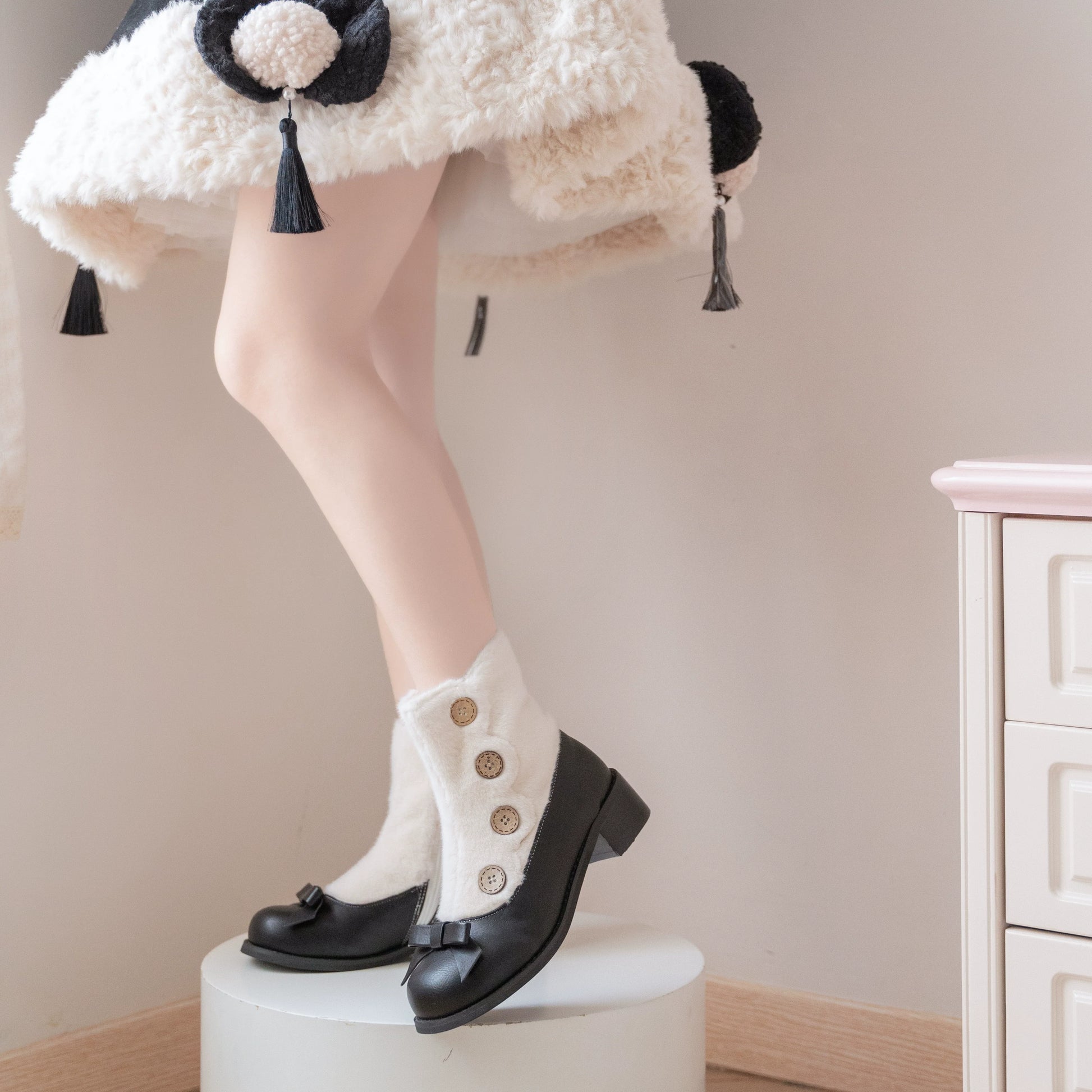 Dolly Doll - Winter Lolita Boots Fur Mary Jane Lolita Low Heel Shoes