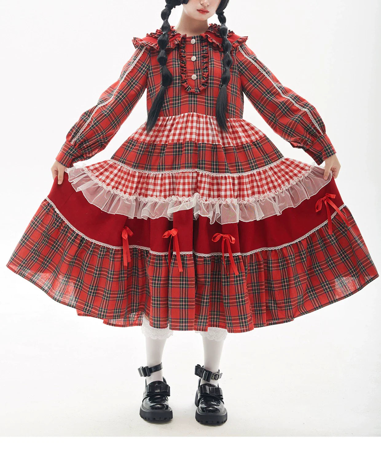 Soso Meme Club - Vintage Lolita OP Dress Red Lolita Plaid Dress for Spring Summer