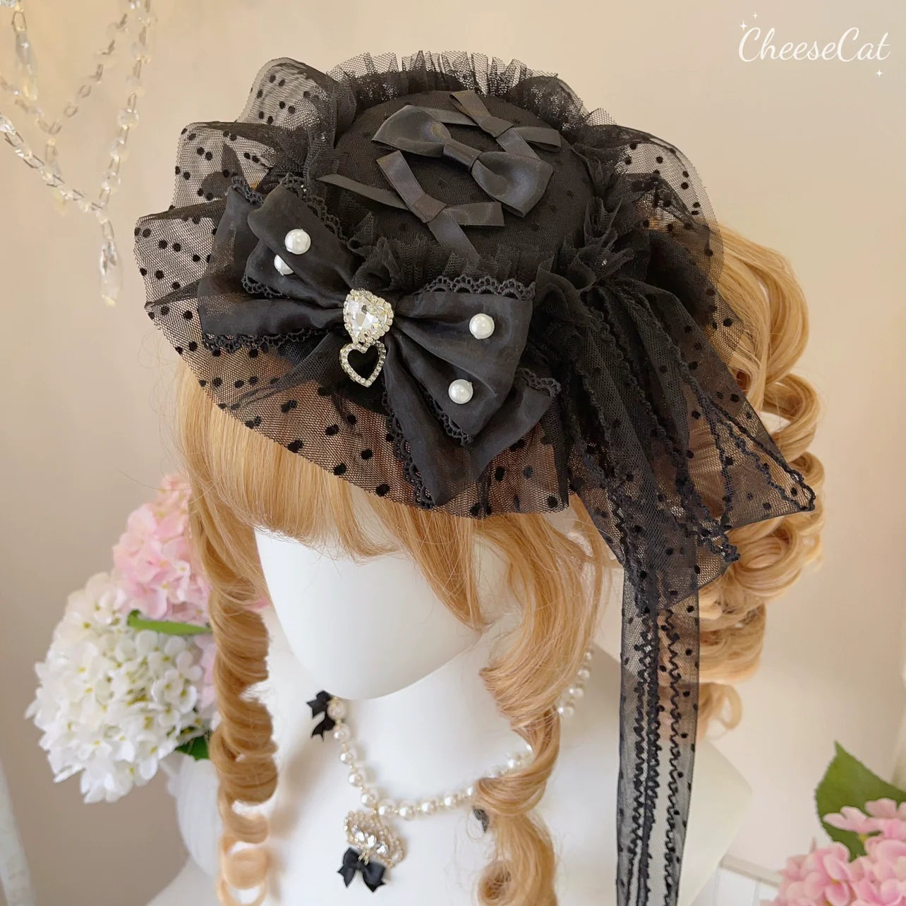 CheeseCat - Handmade Gothic Lolita Hat Anthony Cake Bow Lolita Hearwear