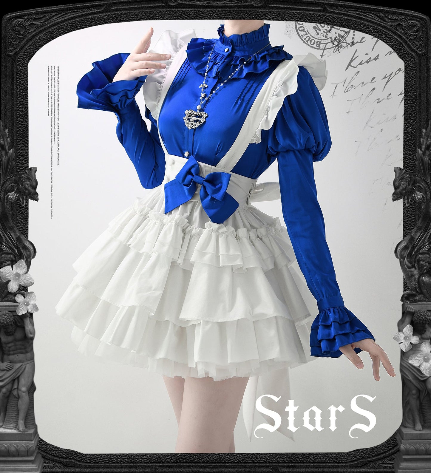 Nn Star - Dragonbone Lily - Gothic Lolita Satin Shirt with Vintage Julie Sleeves