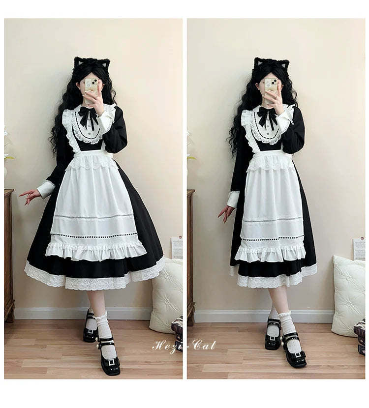 Hezi's Cat Haven - Black Cat Butler - Maid Lolita OP Dress Elegant Black and White Dress