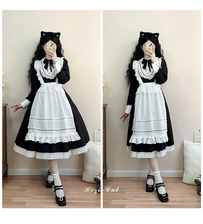 Hezi's Cat Haven - Black Cat Butler - Maid Lolita OP Dress Elegant Black and White Dress