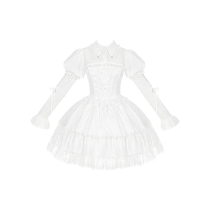 With PUJI - Fallen Heaven - White Gothic Lolita OP Set, Double Layered Skirt