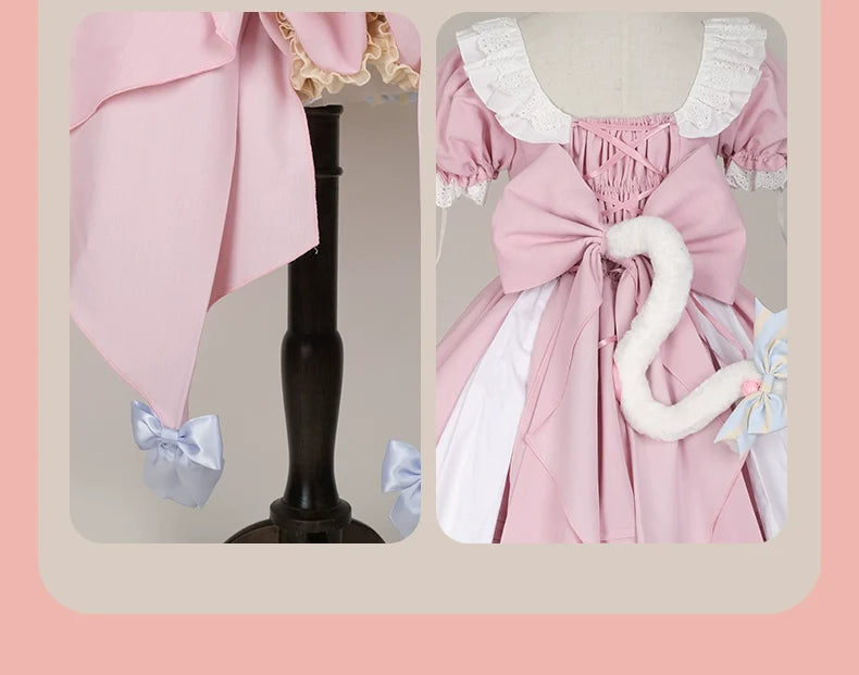 OCELOT - Sweet Lolita Pink Cat Tail OP Dress Set