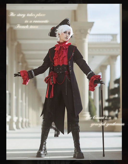 Forest Fluorescent Carps - Rose Countess - Ouji Lolita Pants Suit Prince Coat Elegant Shirt Trailing