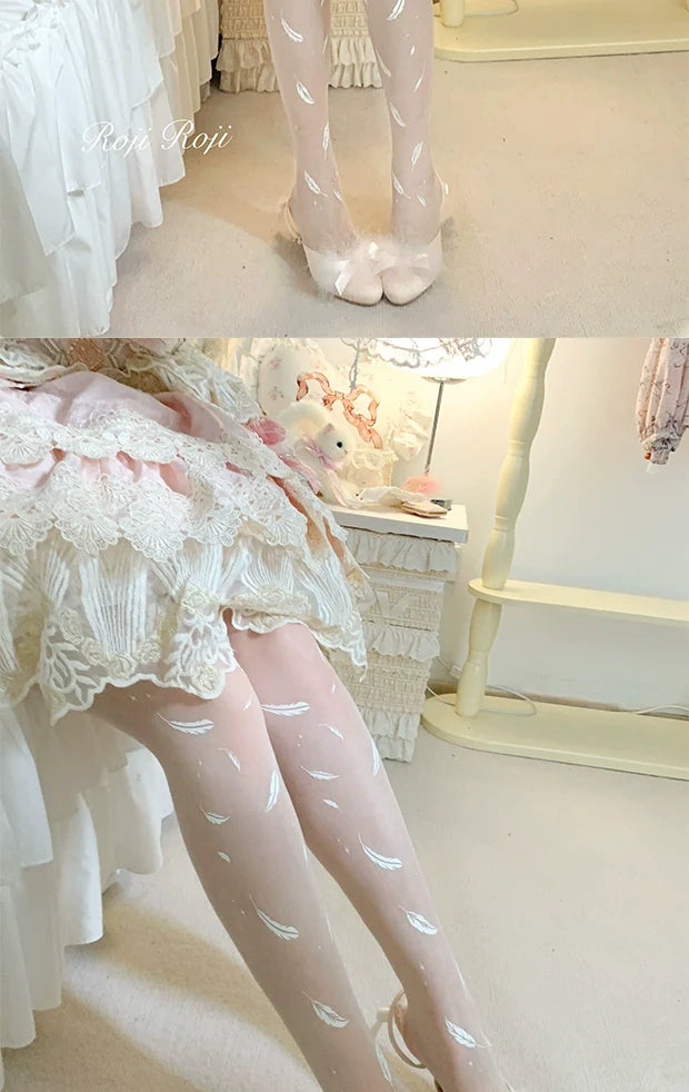 Roji Roji - Sweet Lolita Tights Women Feather Print Pantyhose
