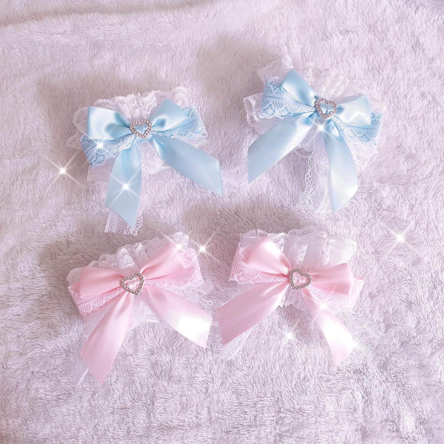 Rabbit Lolita - Sweet Lolita Lace Heart Bow Cuffs