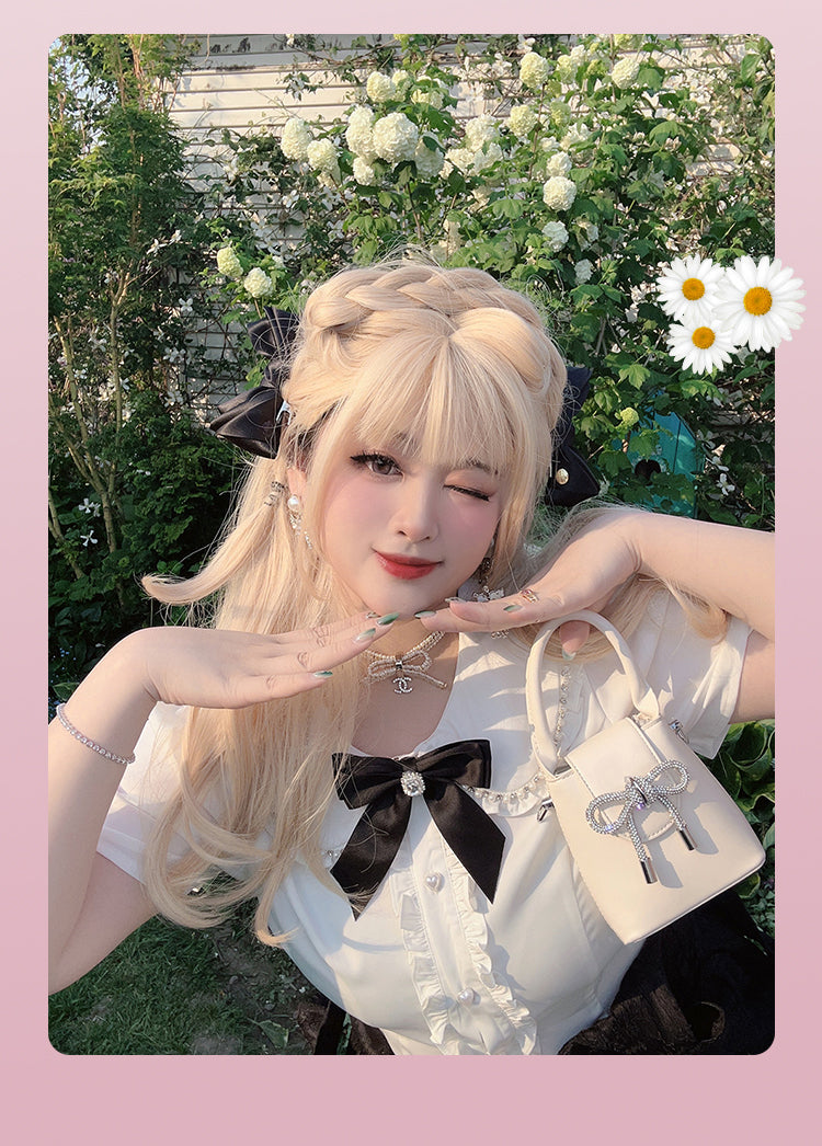 Yingtang - Plus Size Lolita Dress Set Short Sleeve Shirt