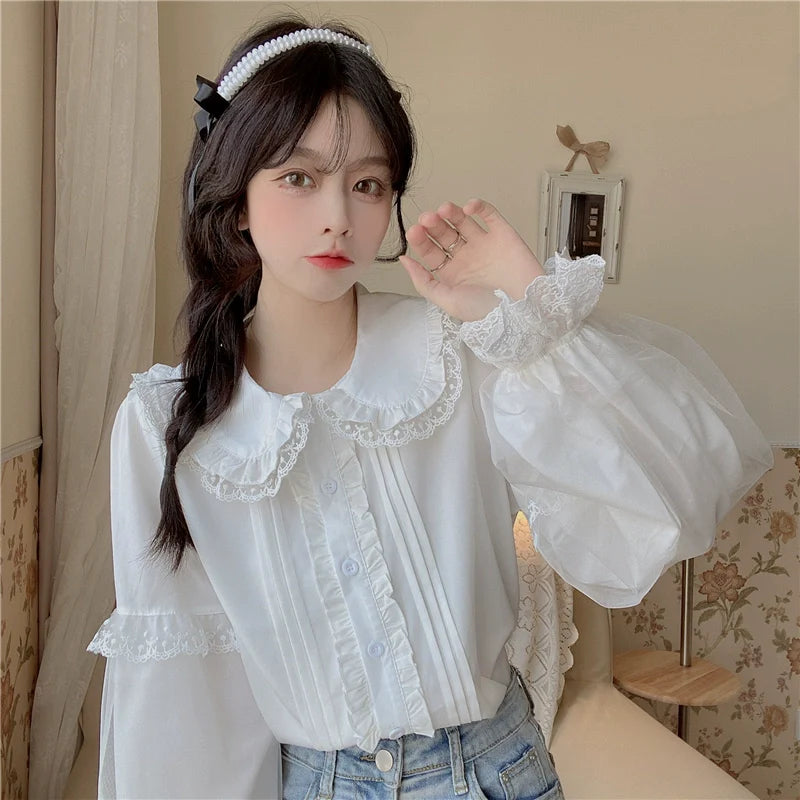 Sugar Girl - Sweet Lolita Shirt White Doll Collar Shirt