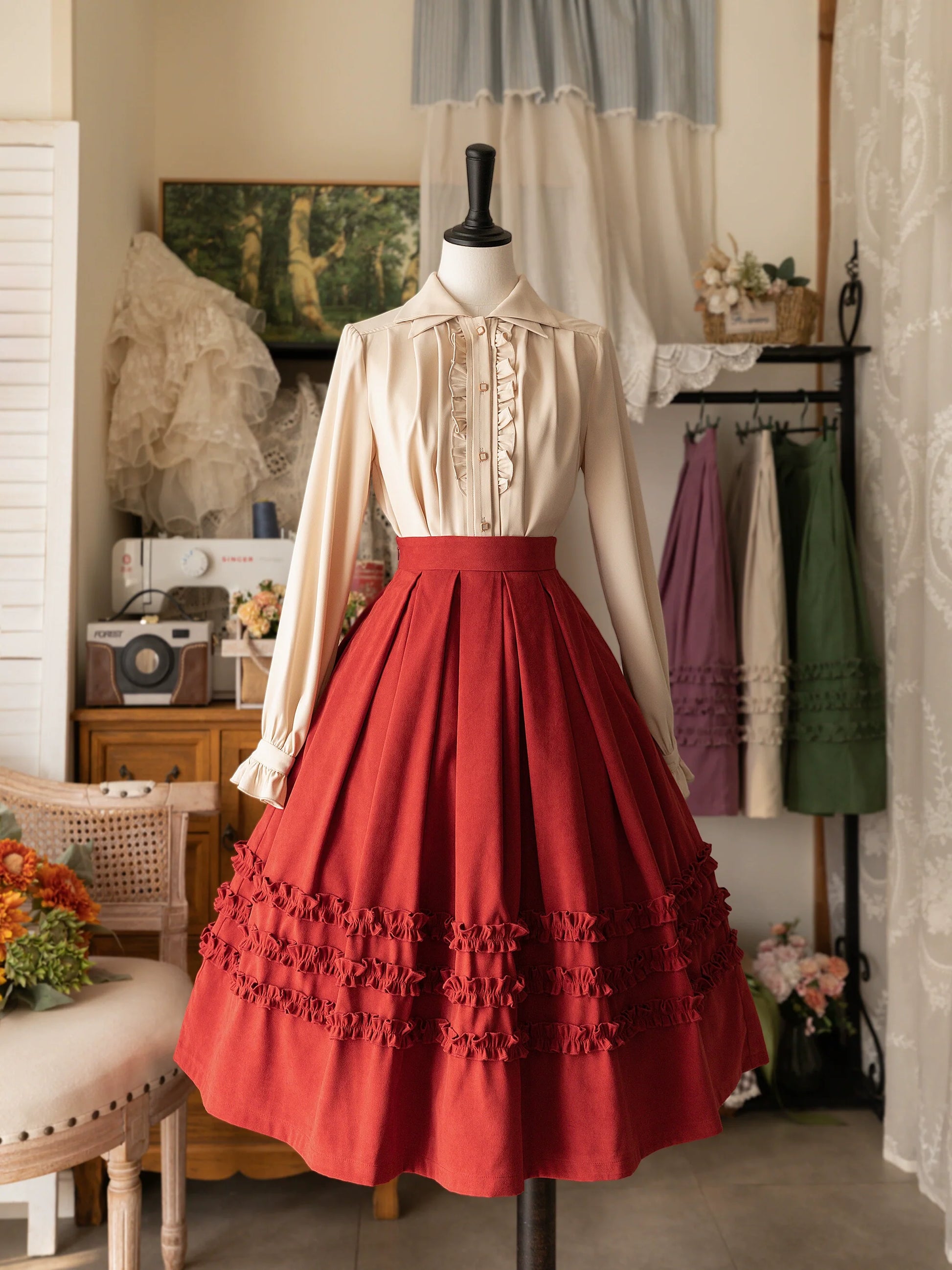 Forest Wardrobe - Forest Basket - Elegant Lolita Skirt Mushroom Edge Skirt Retro Classic