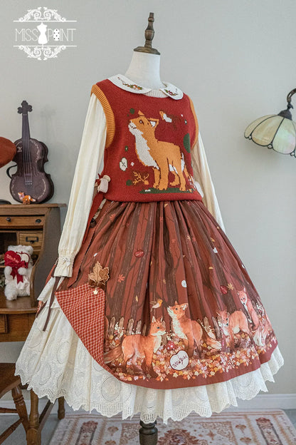 Miss Point - Chubby Fox in the Forest - Kawaii Lolita Vest Customized Lolita Sweater