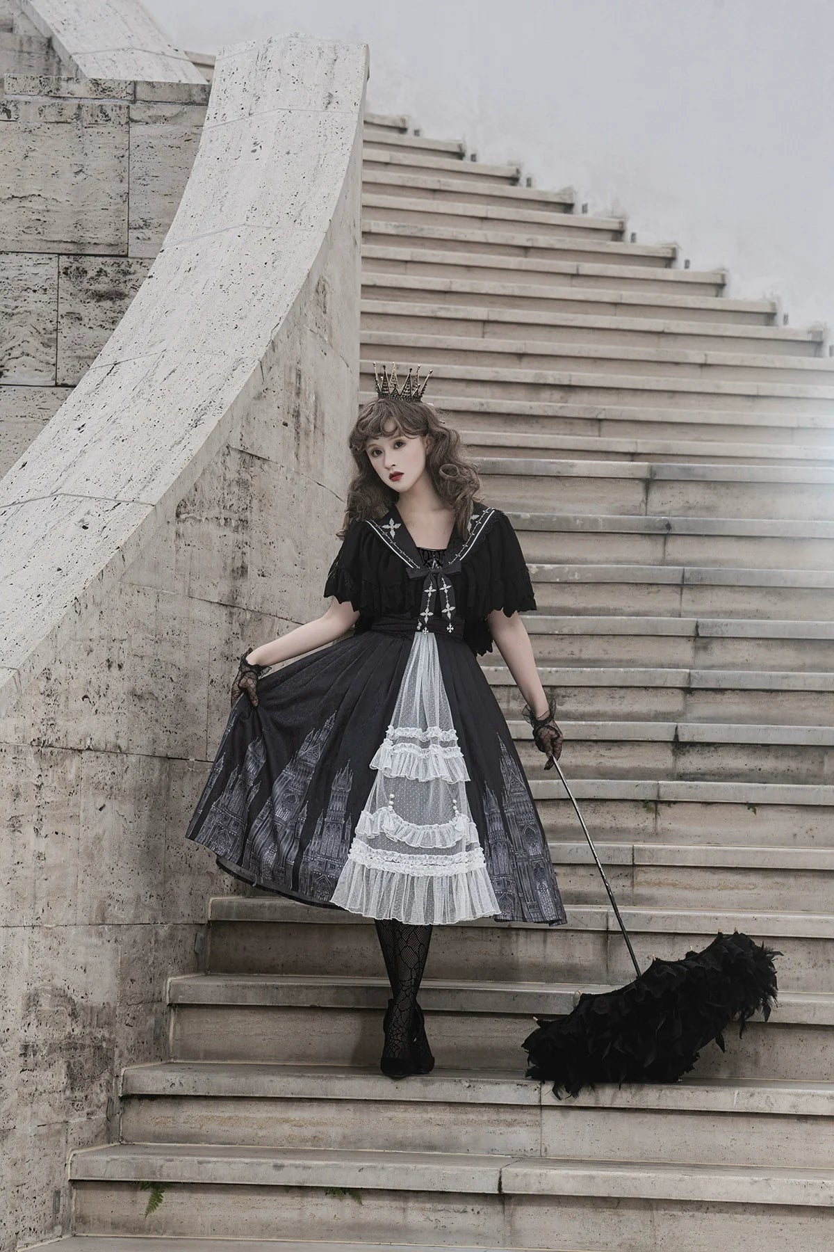Cornfield Lolita - Silent Church - Gothic Lolita JSK Dress Printed Dress Thin Shawl Set