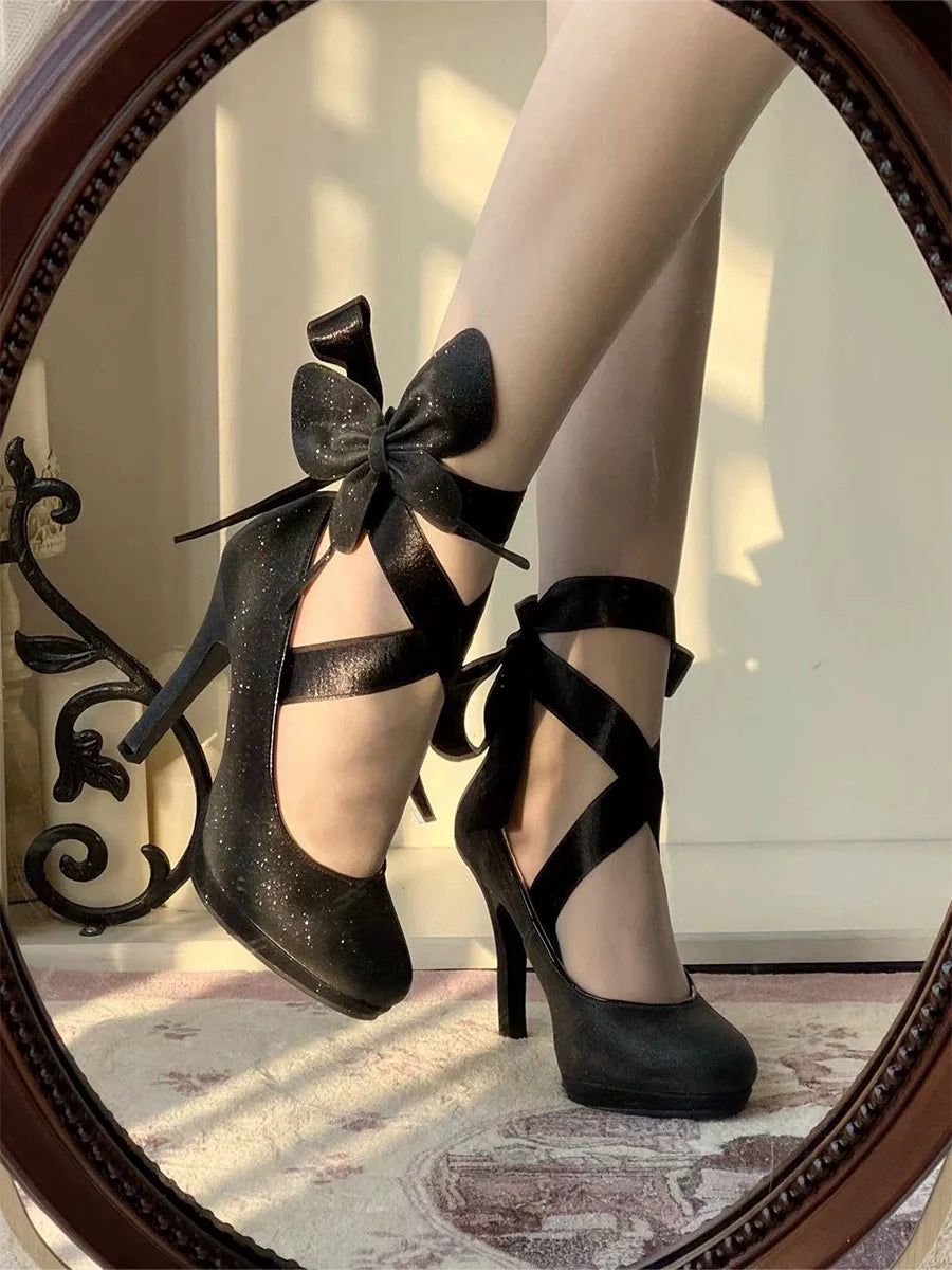 Pure Tea For Dream - Butterfly Specimen - Shiny Ballet Lolita Shoes Sweet Lolita Platform Heels