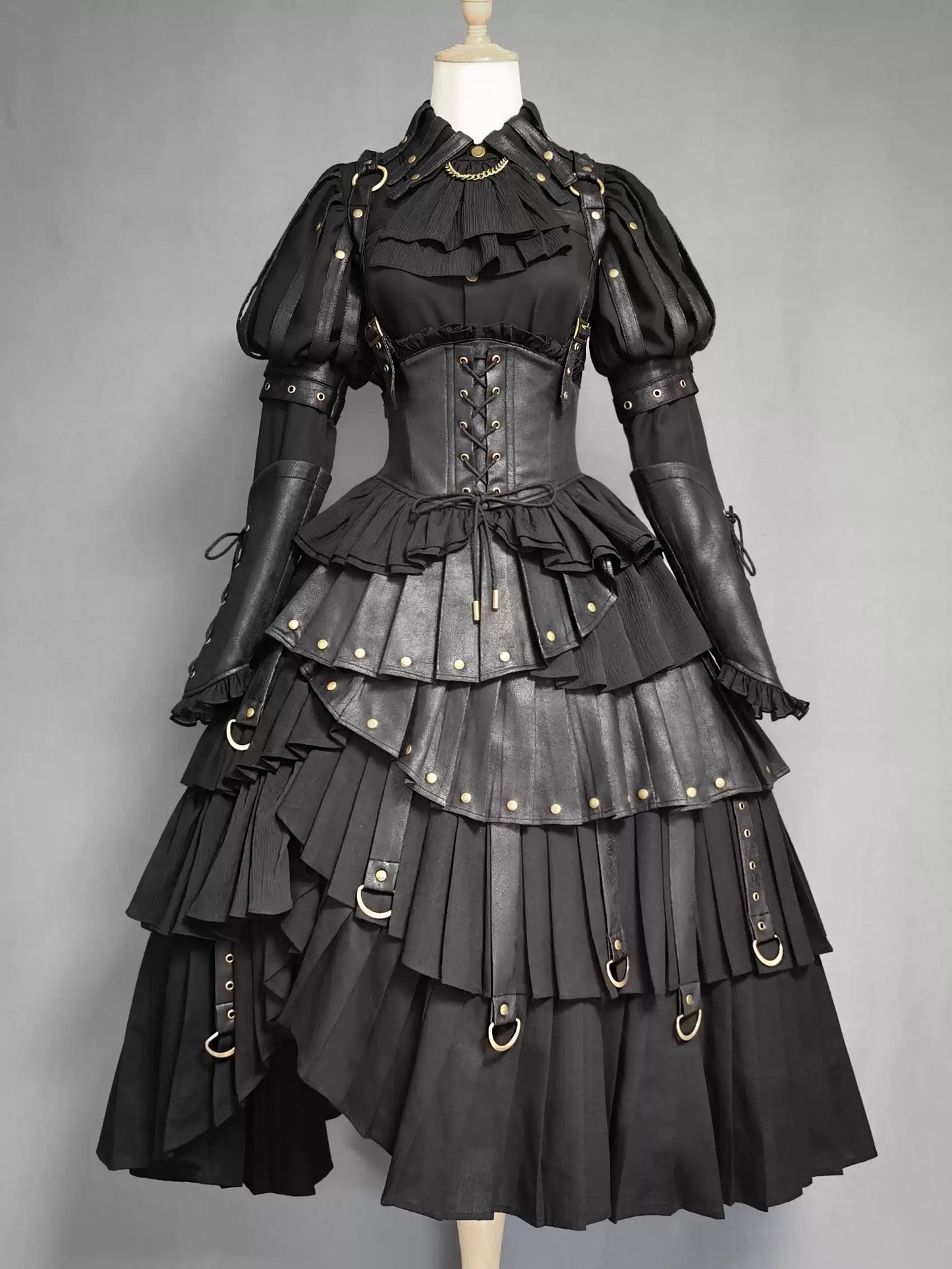 FOXTROT - Black Mist Beloved - Corset Gothic Lolita SK, Shirt, Faux Leather Cage Overlay