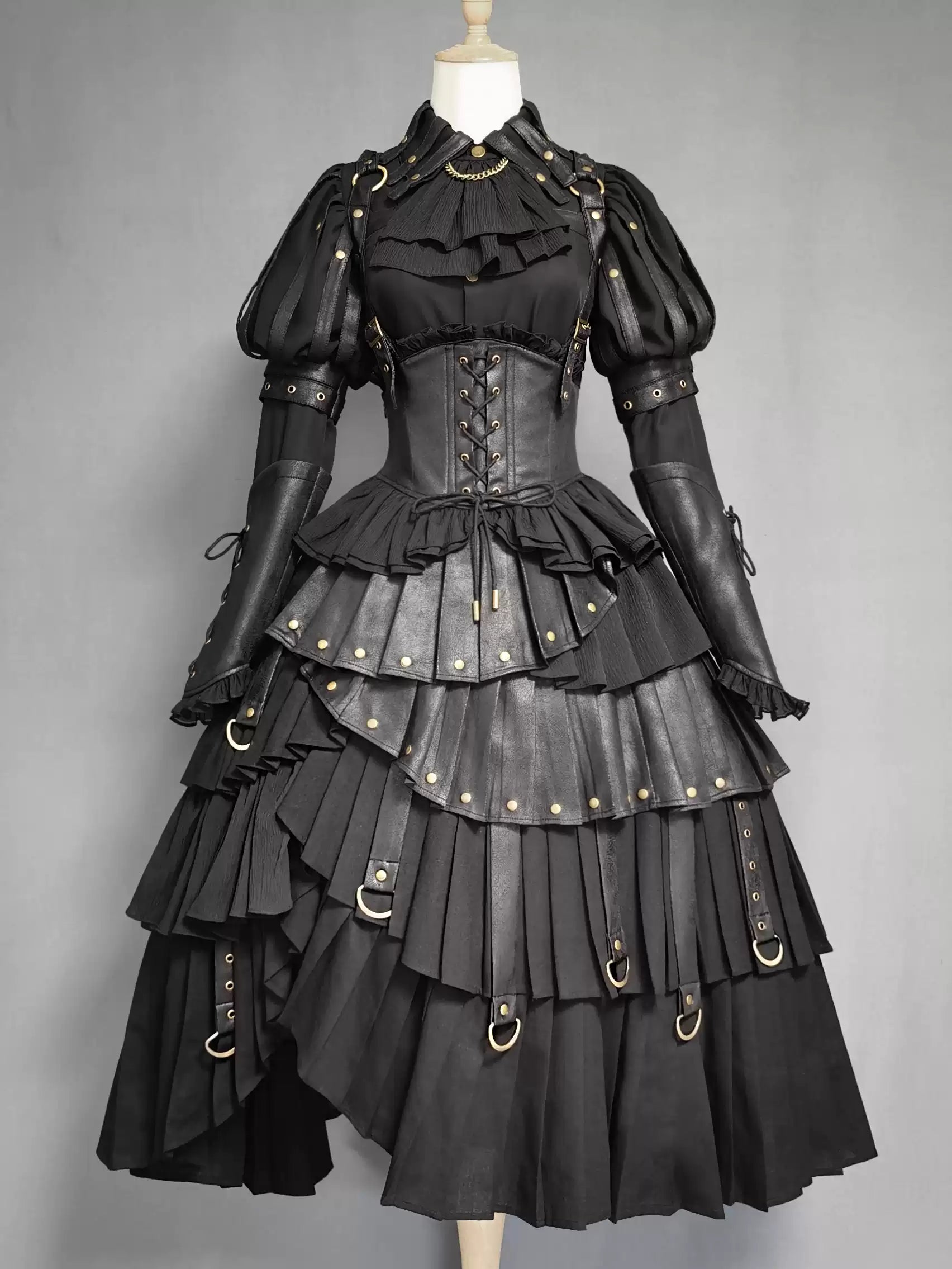 FOXTROT - Black Mist Beloved - Corset Gothic Lolita SK, Shirt, Faux Leather Cage Overlay