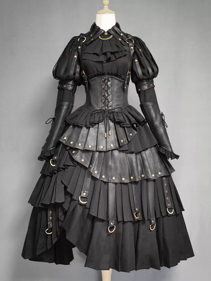 FOXTROT - Black Mist Beloved - Corset Gothic Lolita SK, Shirt, Faux Leather Cage Overlay