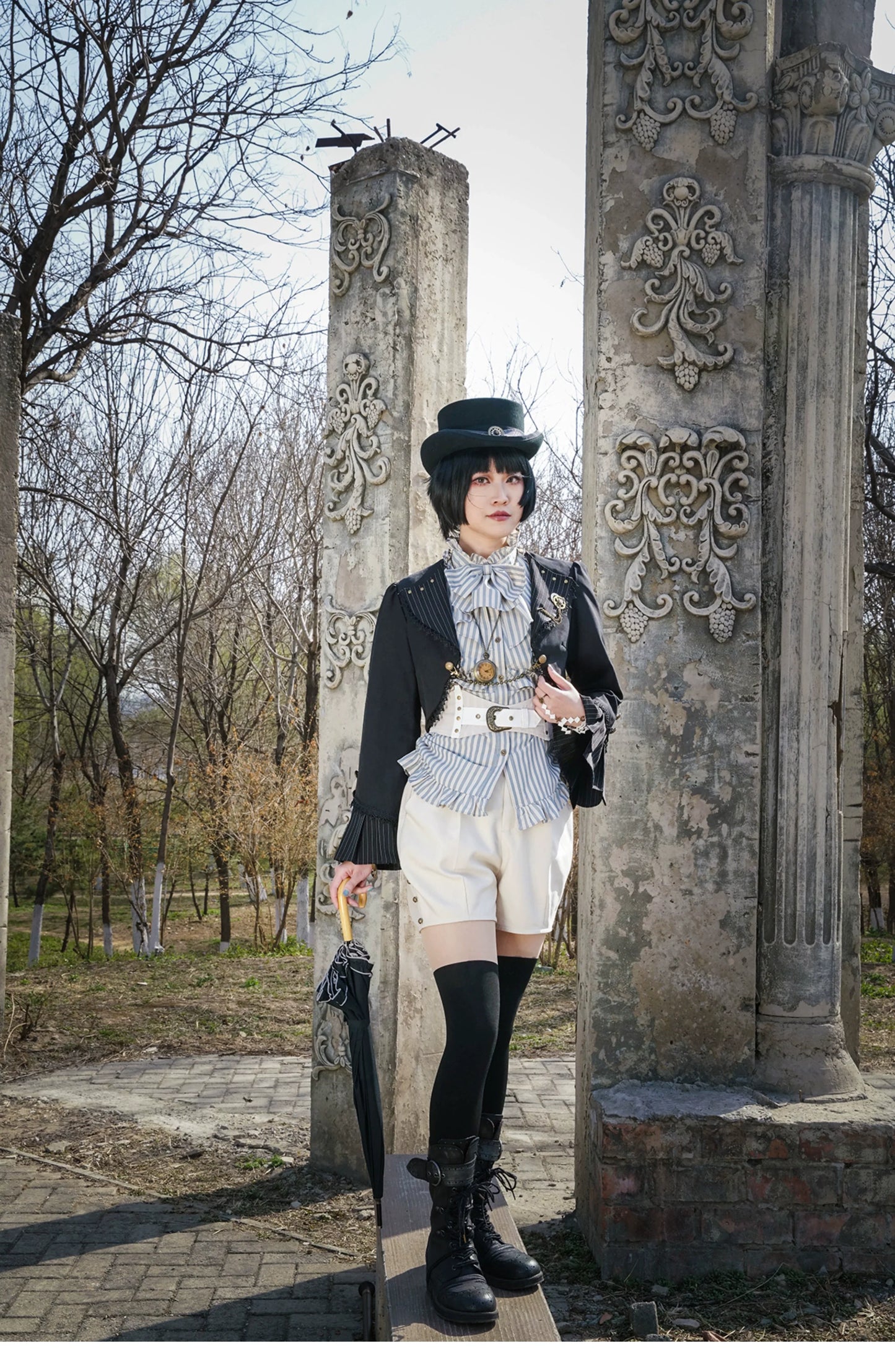 Mr. Yi's Steam Continent - Gothic Lolita Cardigan Long Sleeve Black Short Jacket