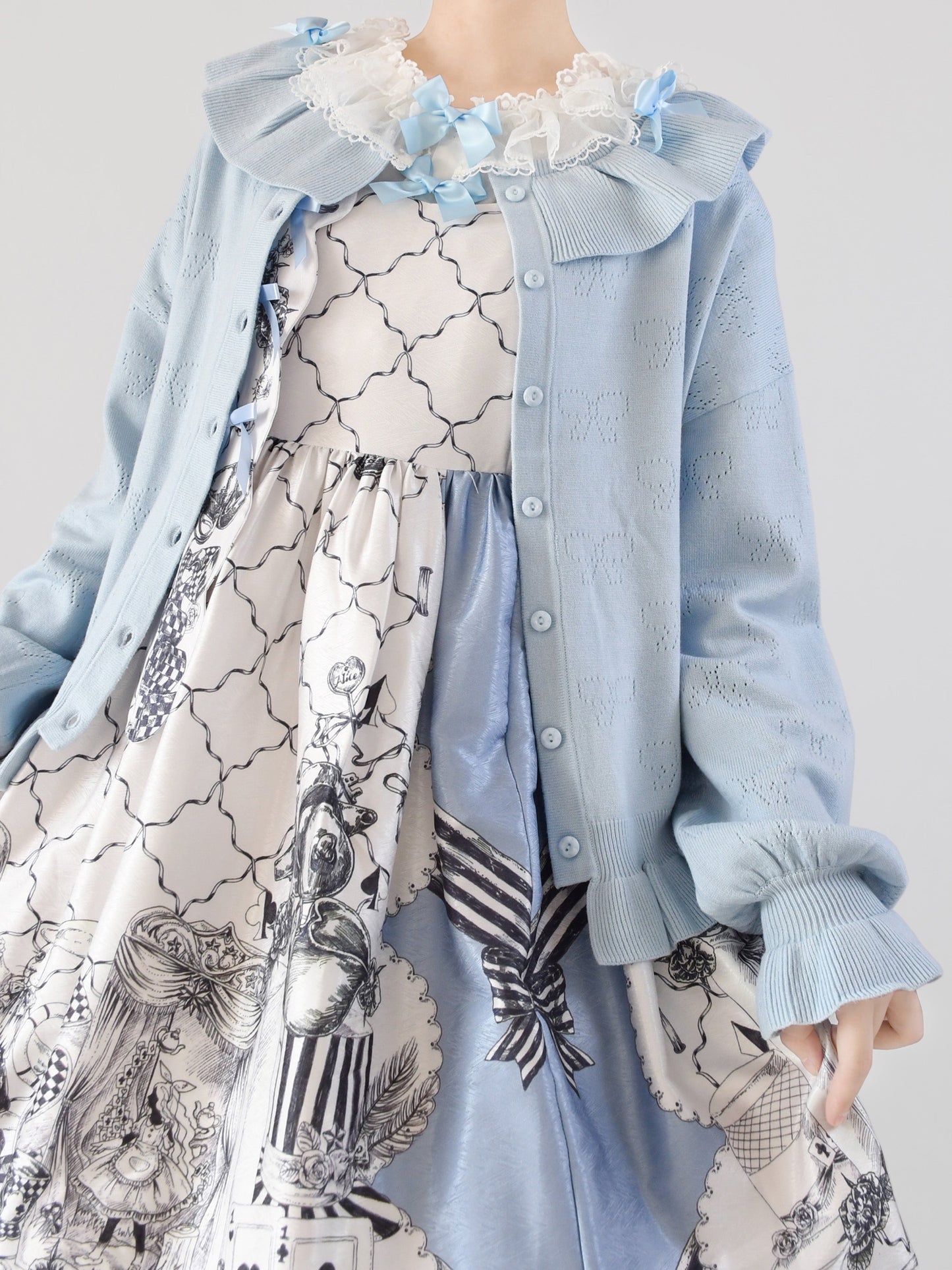 MIST - Vintage Lolita Bow Hollowed-out Sweater Ruffled Cardigan