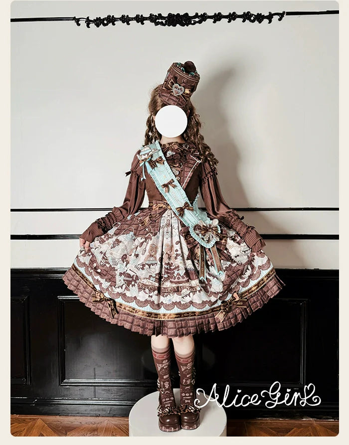 Alice Girl - Bear Chocolate Bar - Kawaii Lolita JSK & Salopette Dress