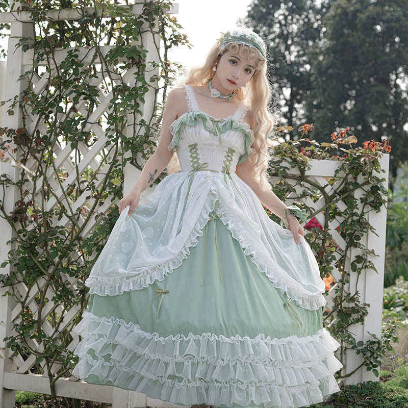 Daydream Whisper - Toting Basil - Plus Size Wedding Lolita Dress Green Bridal JSK